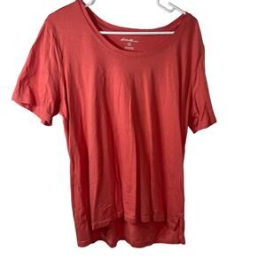 Eddie Bauer t-shirt tee knit blouse women's XL melon red pink split hem